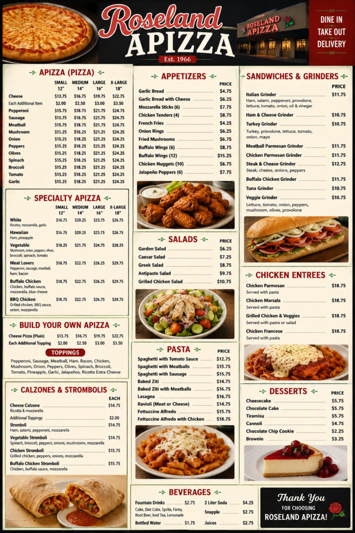 Roseland Apizza Menu