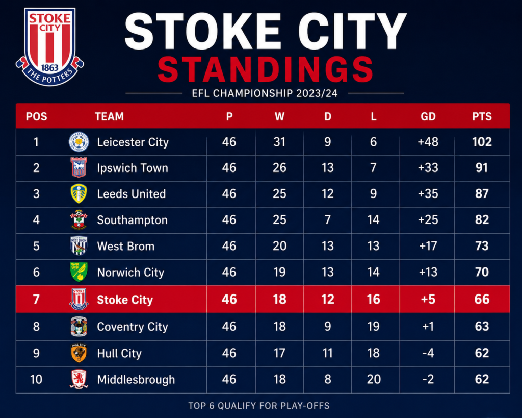 Stoke City Standings