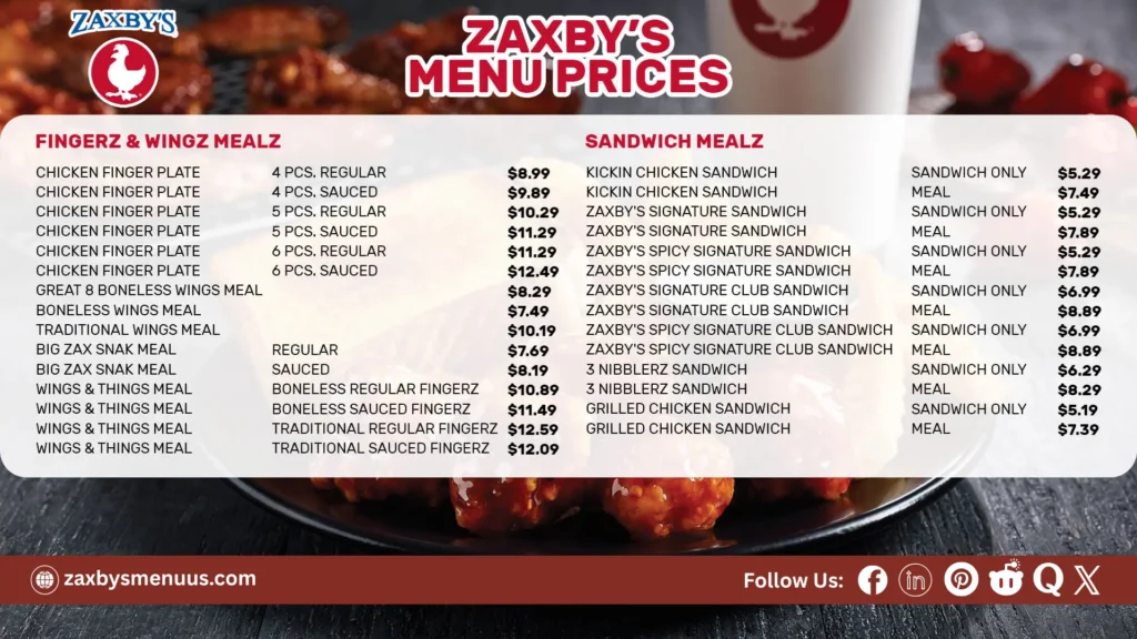 Zaxby Menu with Prices